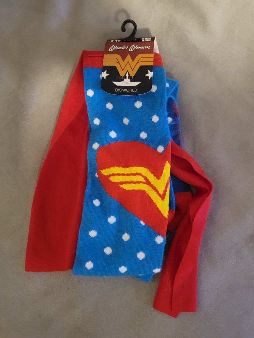 Bioworld Wonder Woman Knee High Socks Blue Red Yellow Polka Dot Size 5-10